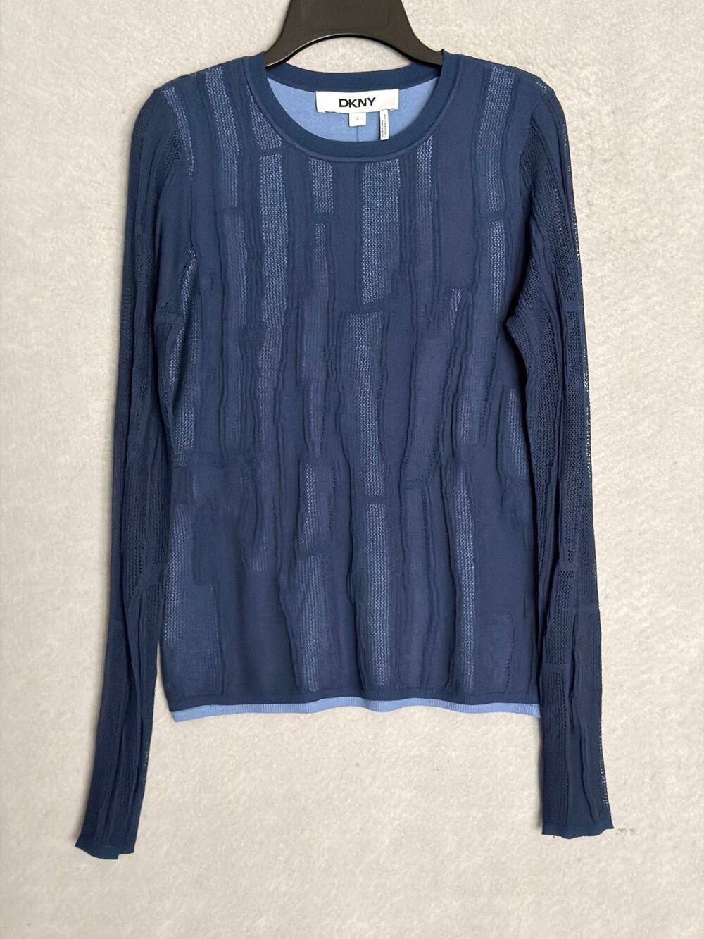 DKNY Crew Neck Sweater Layered Long Sleeve Blue Women's Small NEW
